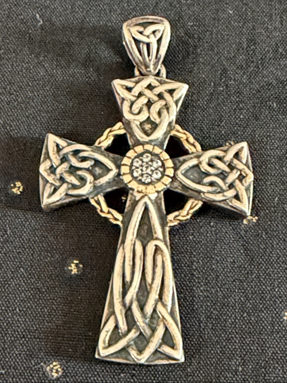Keith jack Celtic Cross Pendant in Silver 925 and Gold 10k with white Sapphires